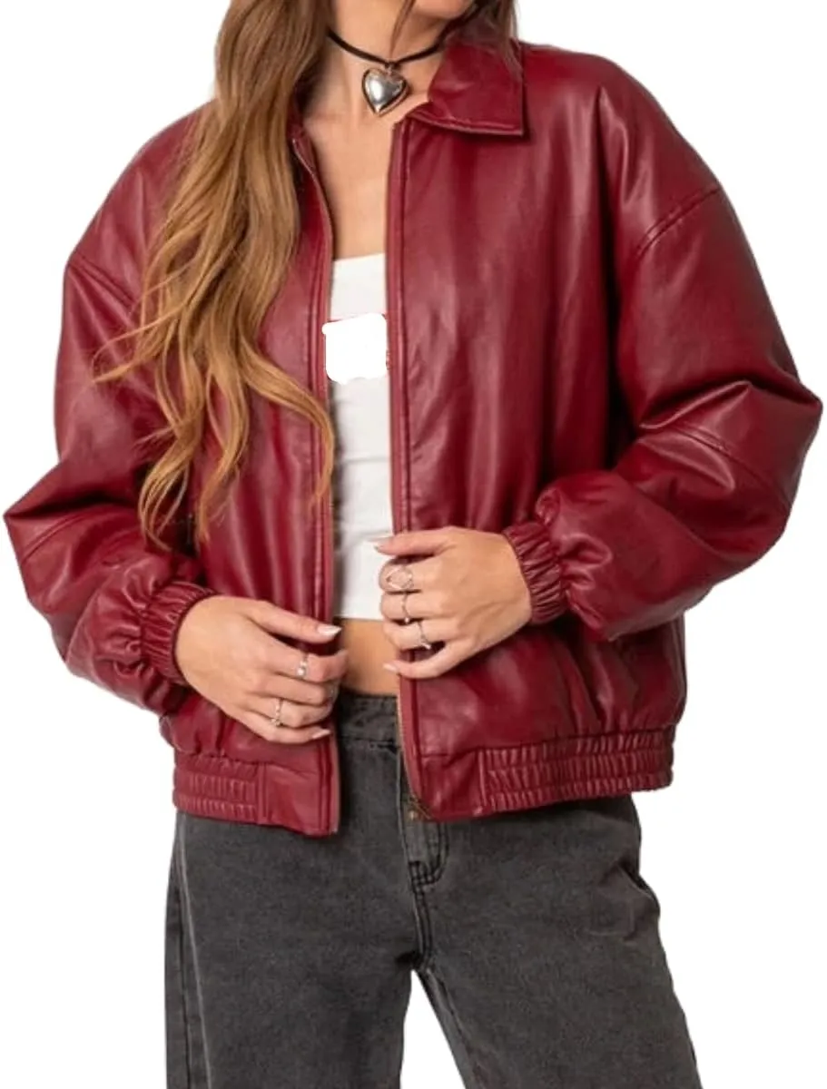 Women's Oversized Leather Jacket, Women's Oversized Leather Bomber Jacket, Premuim Plus Size Womens Jacket