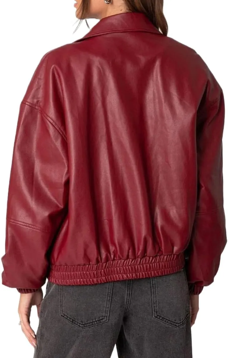 Women's Oversized Leather Jacket, Women's Oversized Leather Bomber Jacket, Premuim Plus Size Womens Jacket