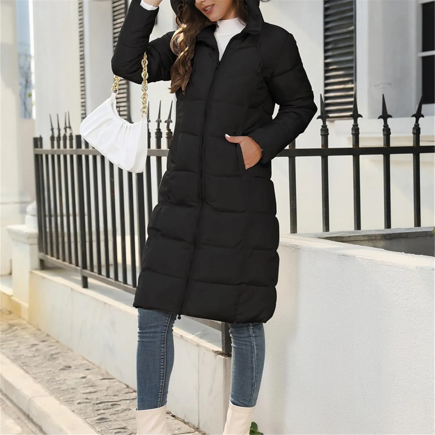 Women's Packable Down Jacket Hooded Puffer Jacket Lightweight Winter Coat Hot Clothes Women