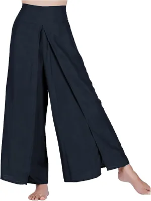 Womens Palazzo Pants 2025 Summer Fashion Comfy High Waist Double Layer Slacks Baggy Flowy Split Hem Wide Leg Pants