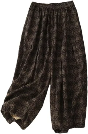 Women's Plaid Wide Leg Harem Pants Retro Stretch High Waist Loose Casual Palazzo Trousers