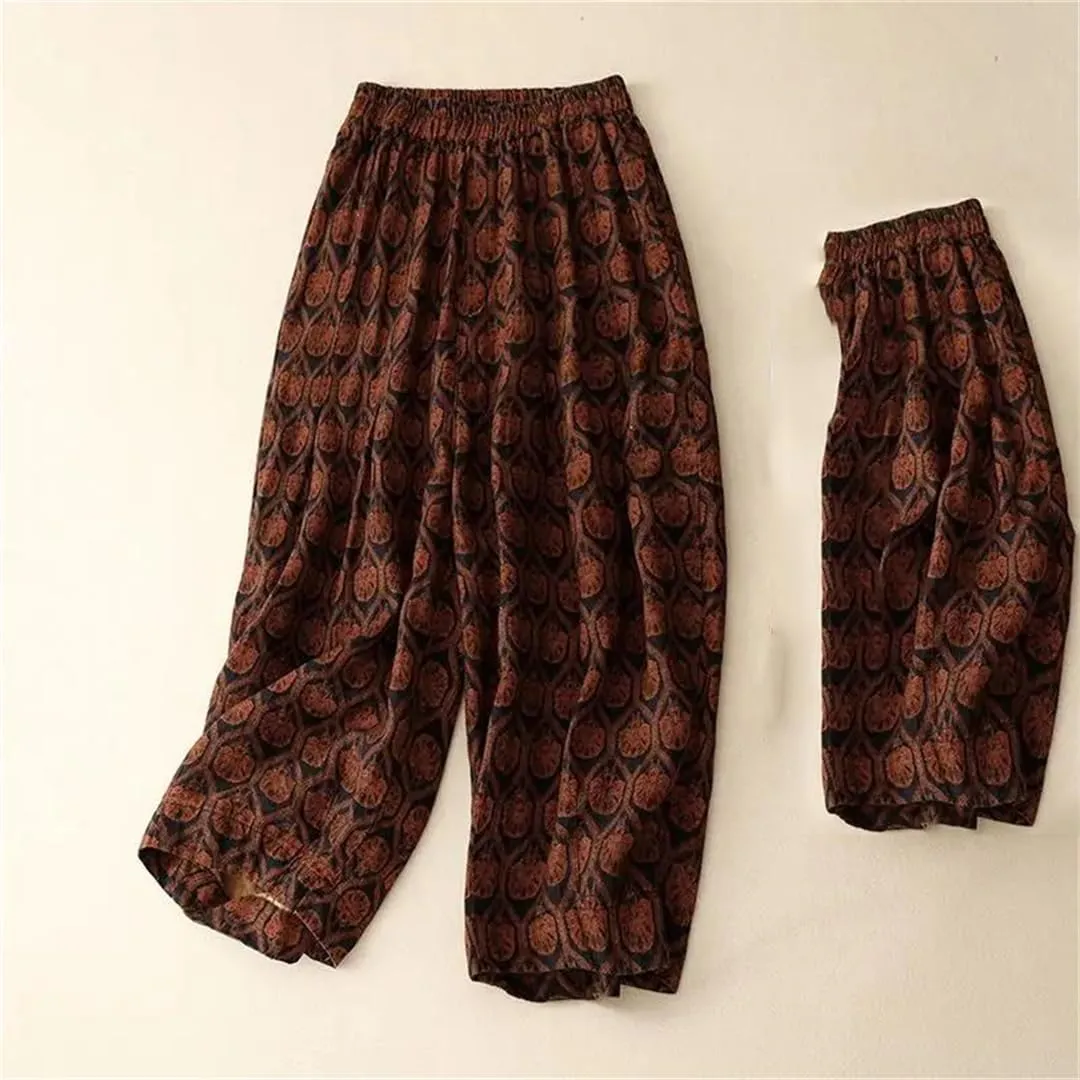 Women's Plaid Wide Leg Harem Pants Retro Stretch High Waist Loose Casual Palazzo Trousers