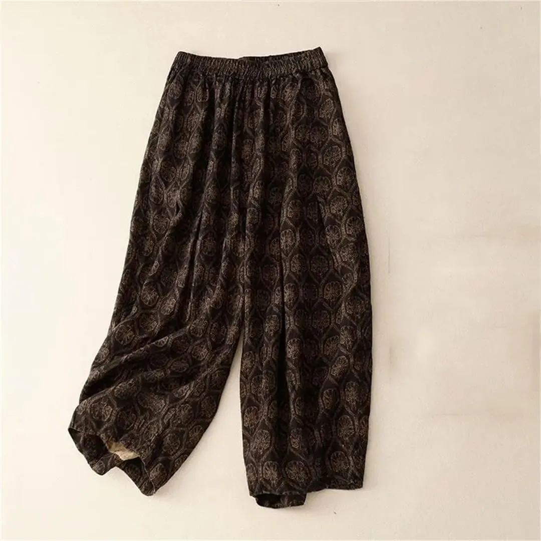 Women's Plaid Wide Leg Harem Pants Retro Stretch High Waist Loose Casual Palazzo Trousers
