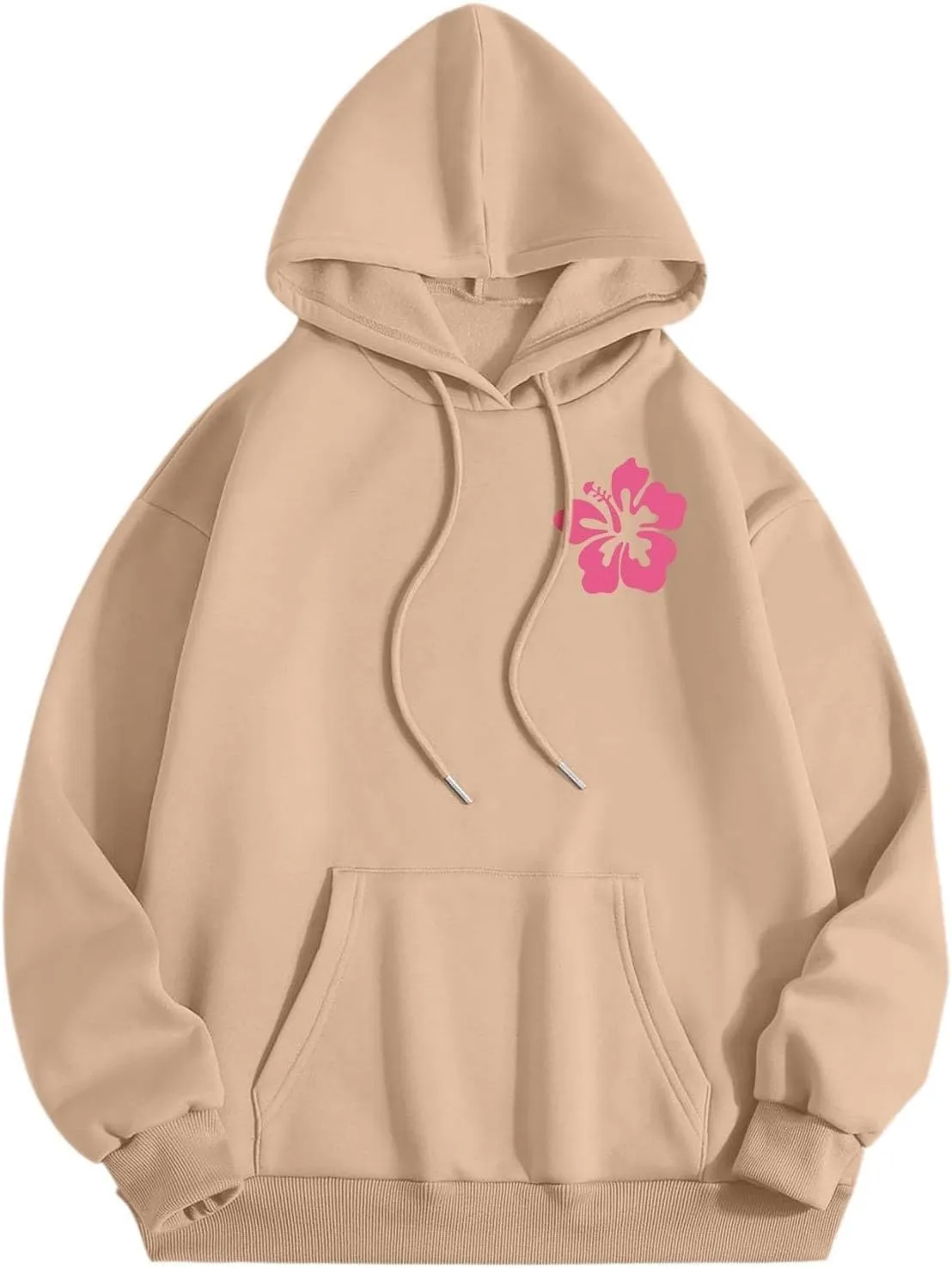 Women's Plain Basics Hoodies Oversized Brushed Letters Loose Fit Hooded Sweatshirts Long Sleeves Pockets