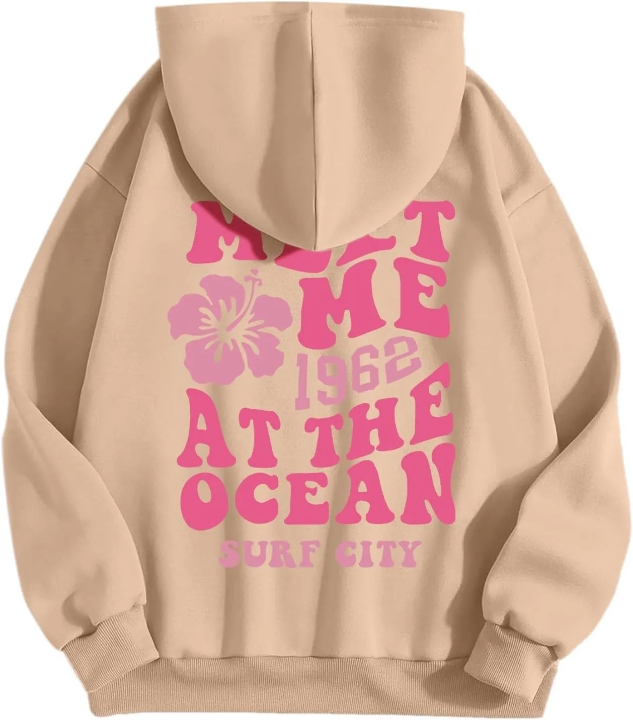 Women's Plain Basics Hoodies Oversized Brushed Letters Loose Fit Hooded Sweatshirts Long Sleeves Pockets