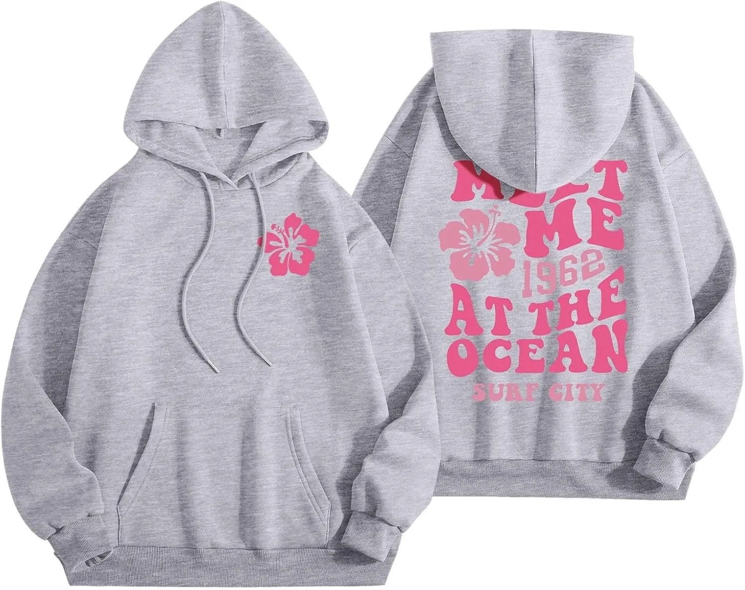 Women's Plain Basics Hoodies Oversized Brushed Letters Loose Fit Hooded Sweatshirts Long Sleeves Pockets