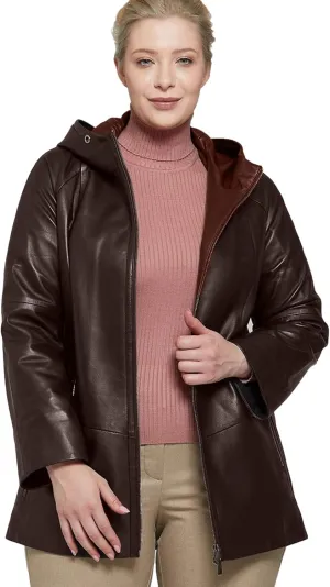Womens Plus Size Soft Leather Jacket With Hoodie  Many Colors Real Sheepskin Hooded Leather Jacket