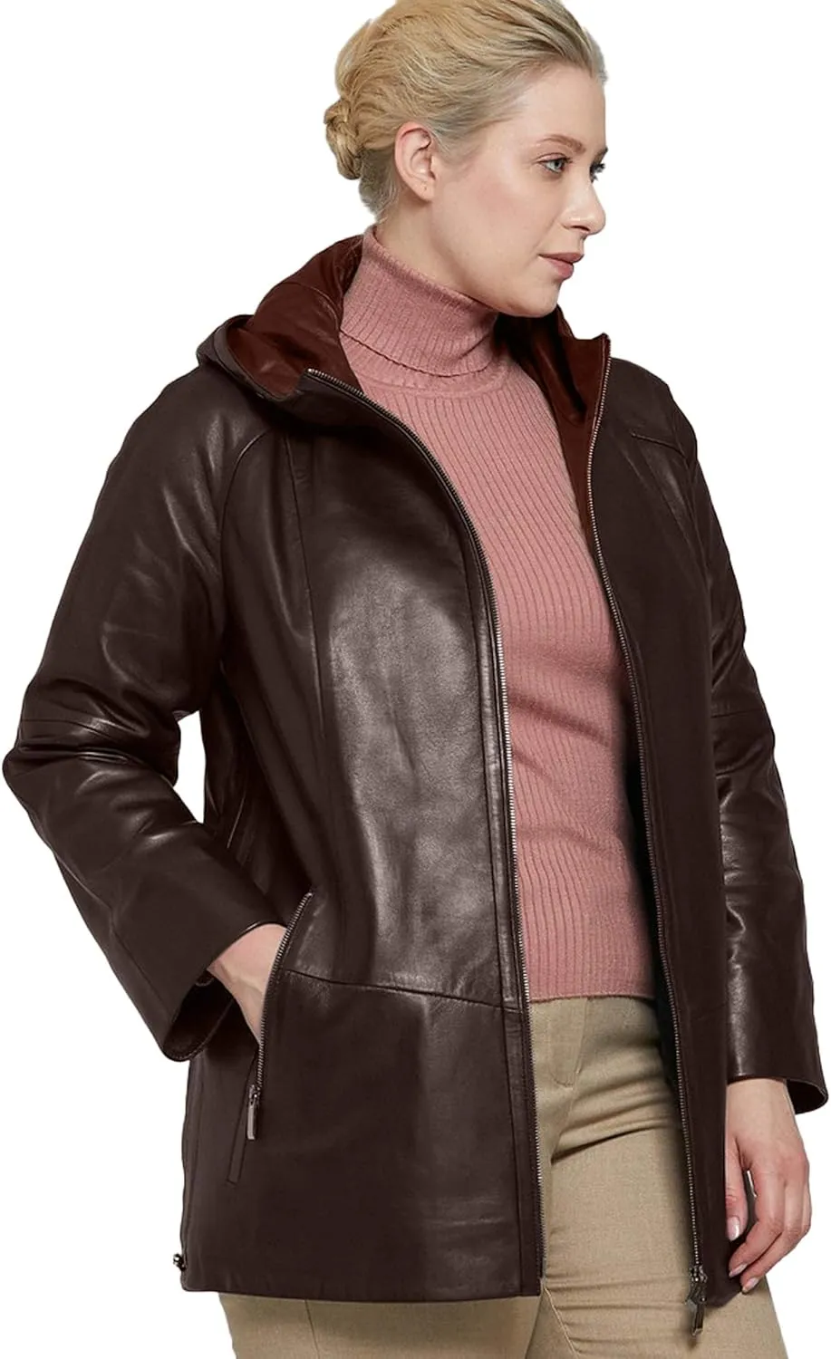 Womens Plus Size Soft Leather Jacket With Hoodie  Many Colors Real Sheepskin Hooded Leather Jacket