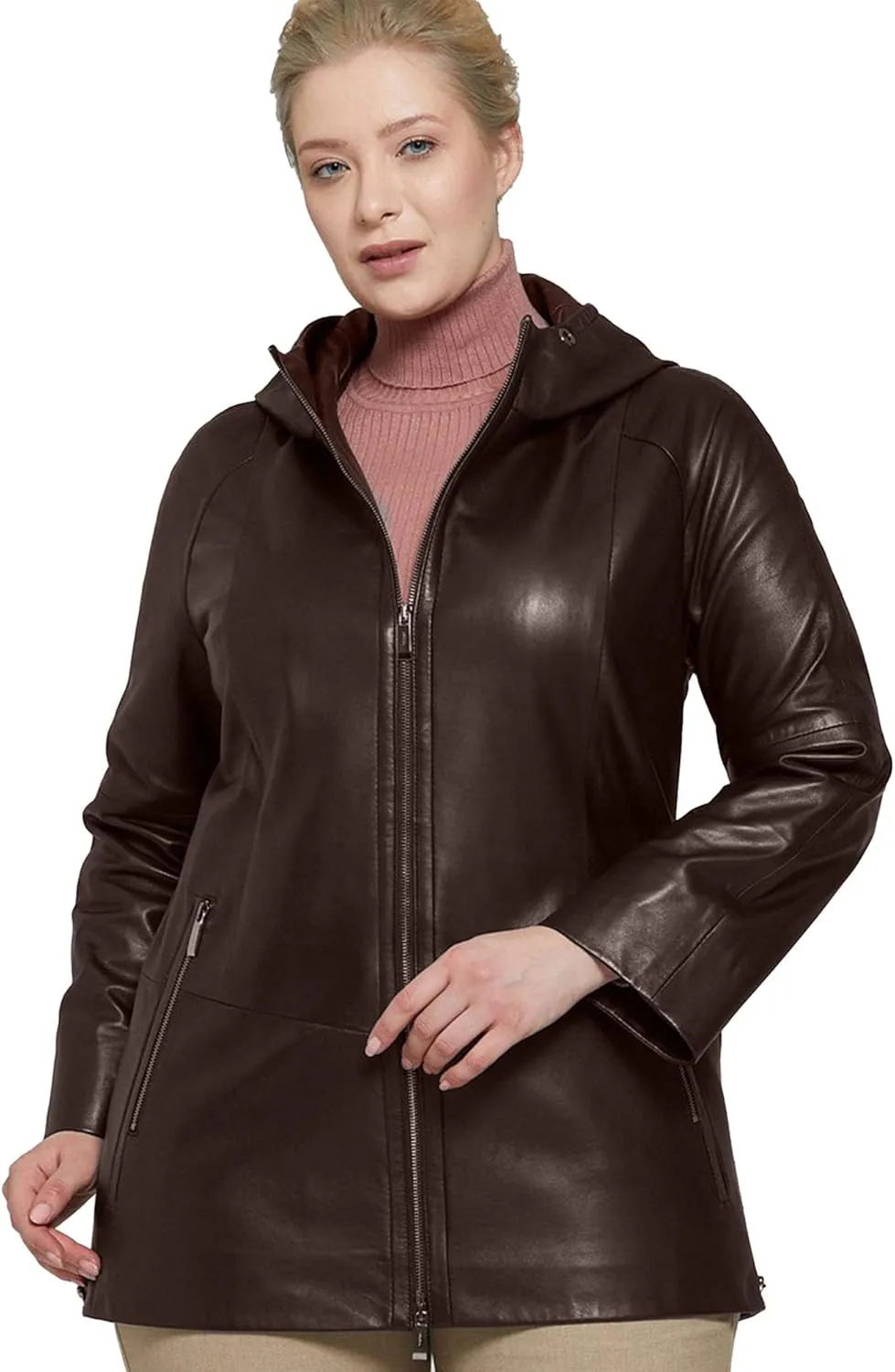 Womens Plus Size Soft Leather Jacket With Hoodie  Many Colors Real Sheepskin Hooded Leather Jacket