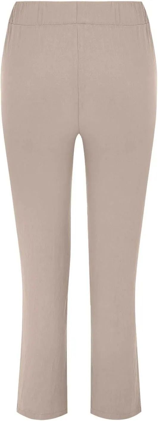 Womens Roll Up Straight Leg Linen Pants Casual Drawstring Elastic Waist Loose Slacks Lounge Petite Pants with Pockets