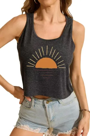 Women's Sexy Crop Tanks Cute USA Graphic Cropped Tank Tops for Teen Girls Casual Summer Sleeveless Tee Tops