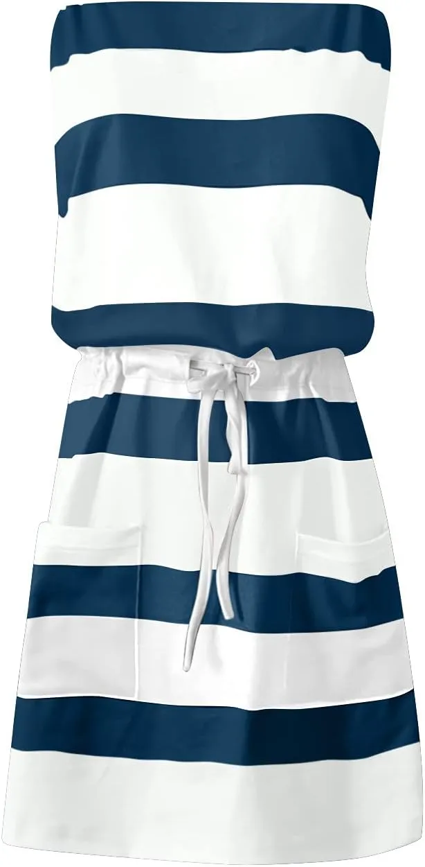 Womens Short Sleeve Summer Dresses Striped T Shirt Dresses Tie Waist Mini Dress Beach Vacation Outfits with Pockets