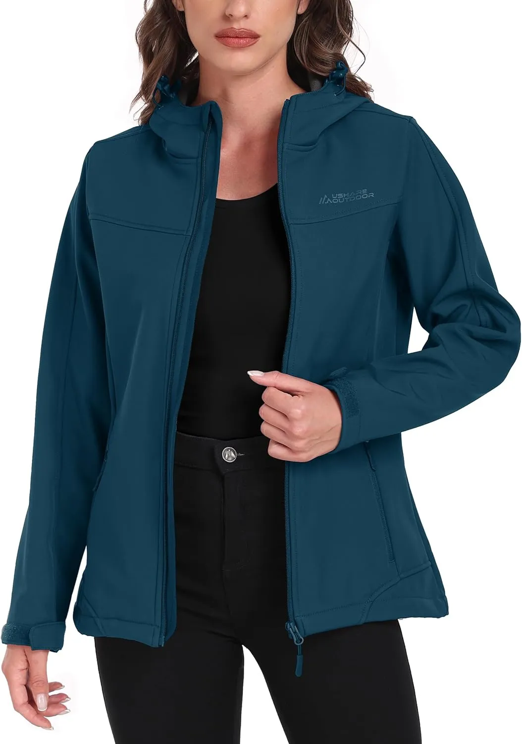 Women's Softshell Jacket Lightweight Fleece Lined Waterproof Coats Rain Jacket with Hood for Outdoor Hiking