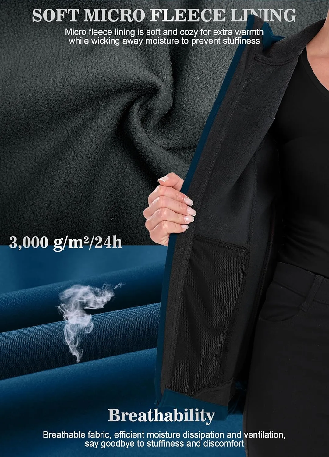 Women's Softshell Jacket Lightweight Fleece Lined Waterproof Coats Rain Jacket with Hood for Outdoor Hiking