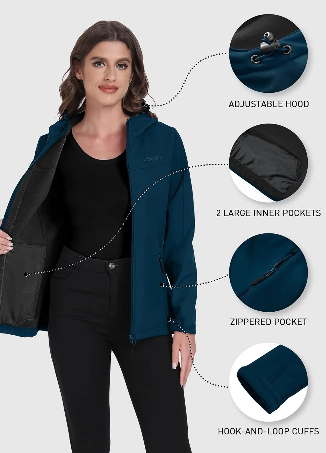 Women's Softshell Jacket Lightweight Fleece Lined Waterproof Coats Rain Jacket with Hood for Outdoor Hiking