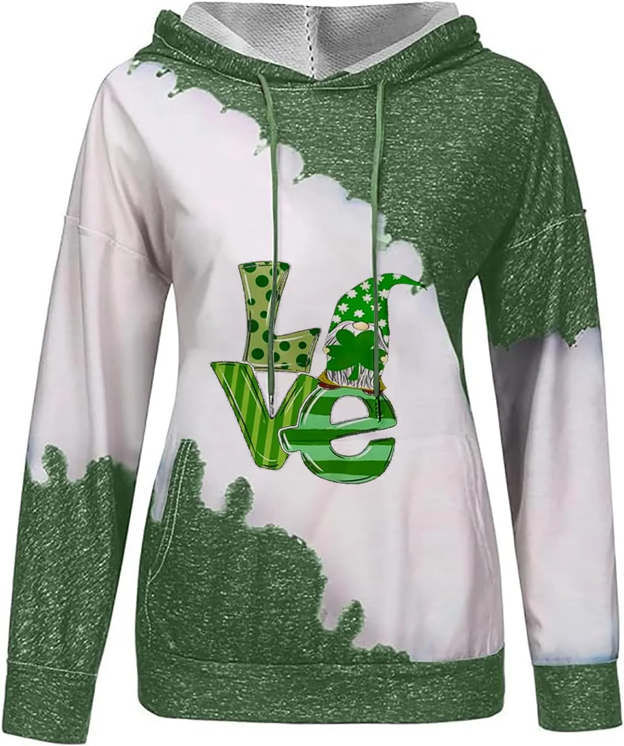Womens St. Patrick's Day Clover Print Hoodie Casual Long Sleeve Sweatshirt Irish Shamrock Pullover Oversized Shirts Tops