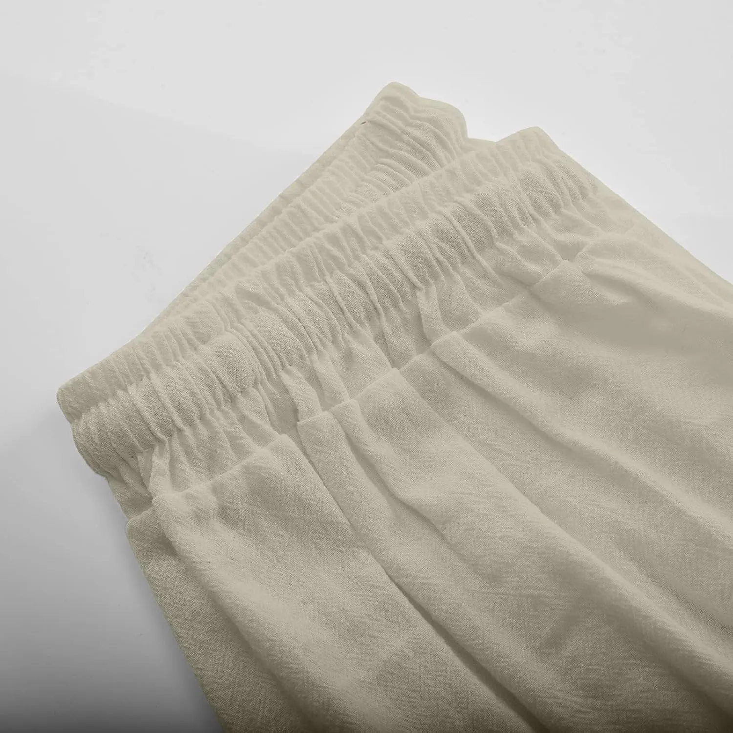 Women's Summer Cotton Linen Pants High Waist Wide Leg Loose Drawstring Pants Casual Solid Trousers with Pockets