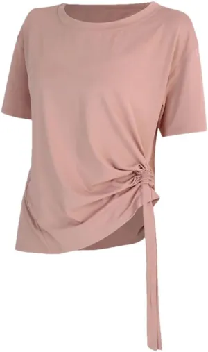 Women's Summer Loose Yoga Shirts Short Sleeves Crewneck Sport T-Shirts Bandage Quick Dry Fitness Tee Tops