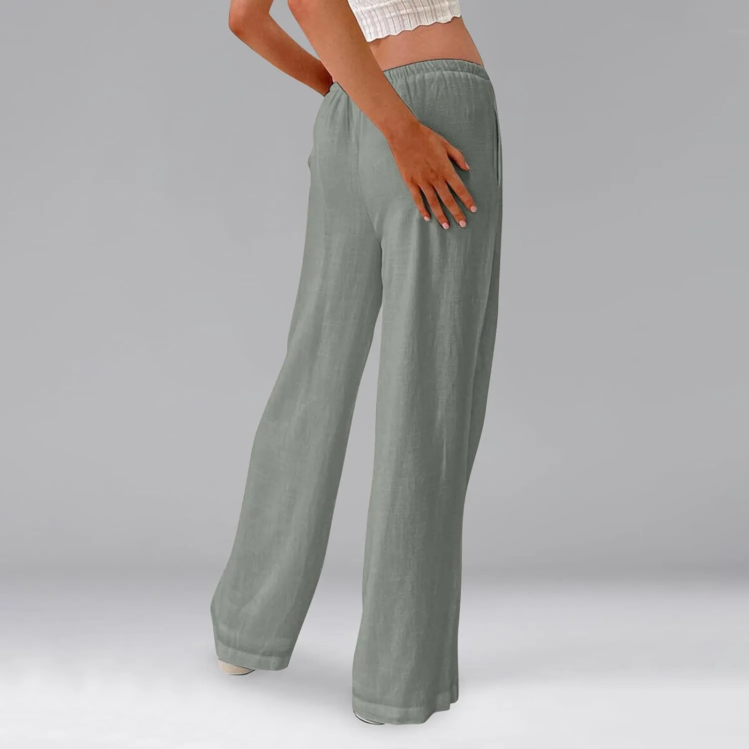Womens Summer Pants Casual Cotton Linen Button 2025 Wide Leg Pants Beach High Rise Solid Fashion Trousers Cute Pockets