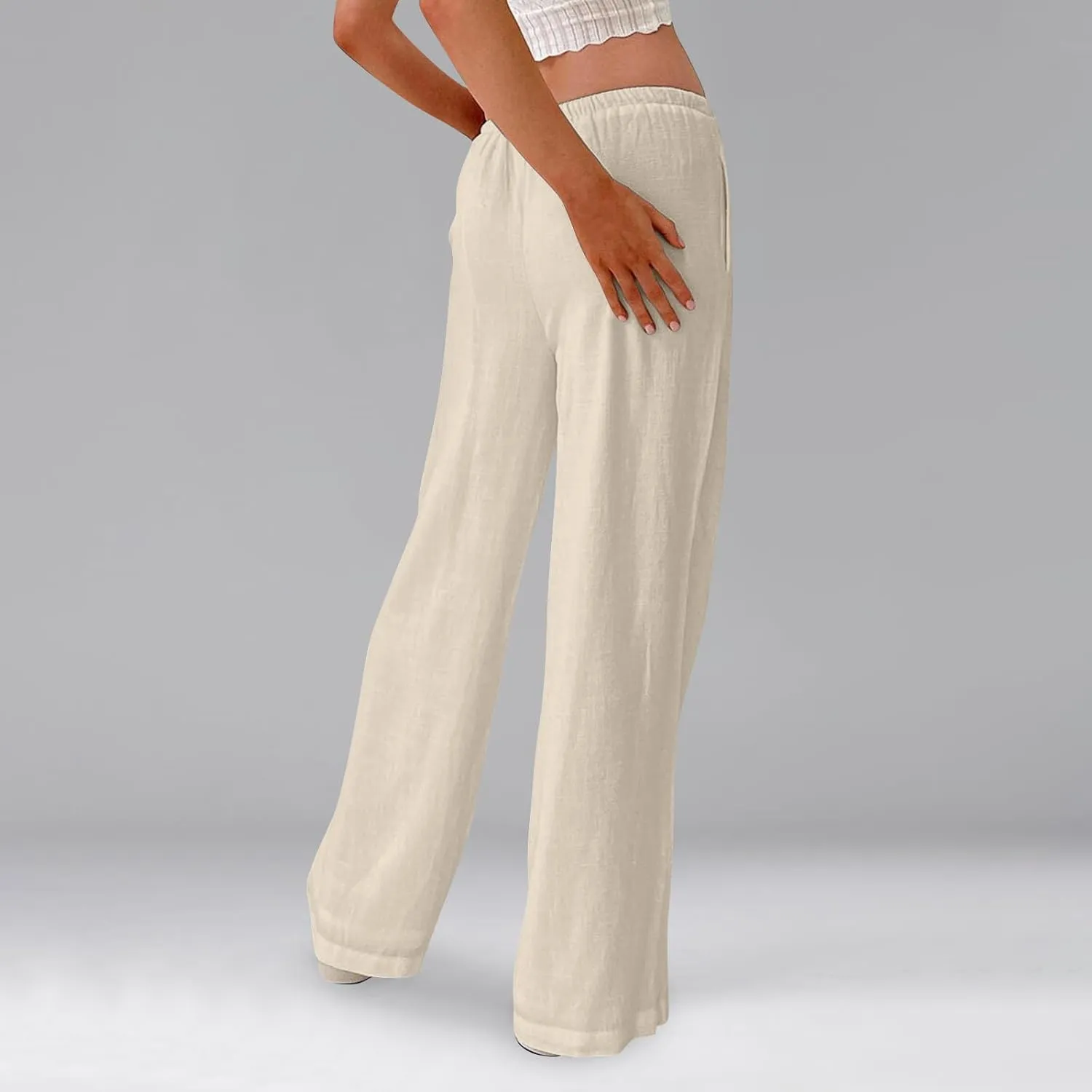 Womens Summer Pants Casual Cotton Linen Button 2025 Wide Leg Pants Beach High Rise Solid Fashion Trousers Cute Pockets