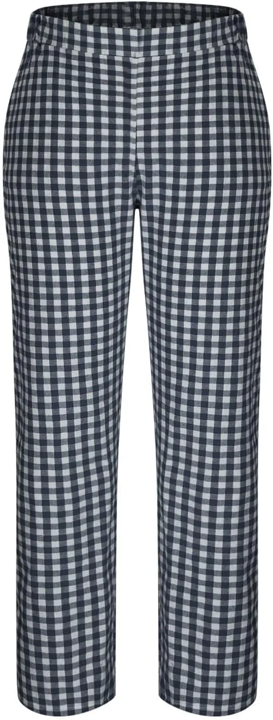 Womens Summer Pants Casual Cotton Linen Checkered Straight Leg Pants Loose Fit Work Business Long Trousers