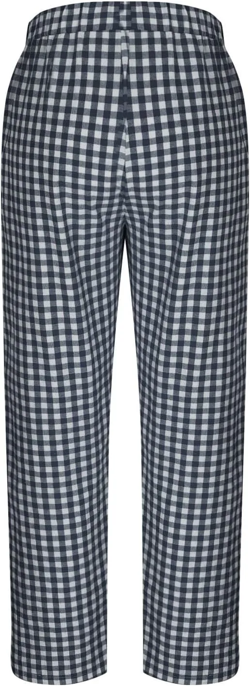 Womens Summer Pants Casual Cotton Linen Checkered Straight Leg Pants Loose Fit Work Business Long Trousers