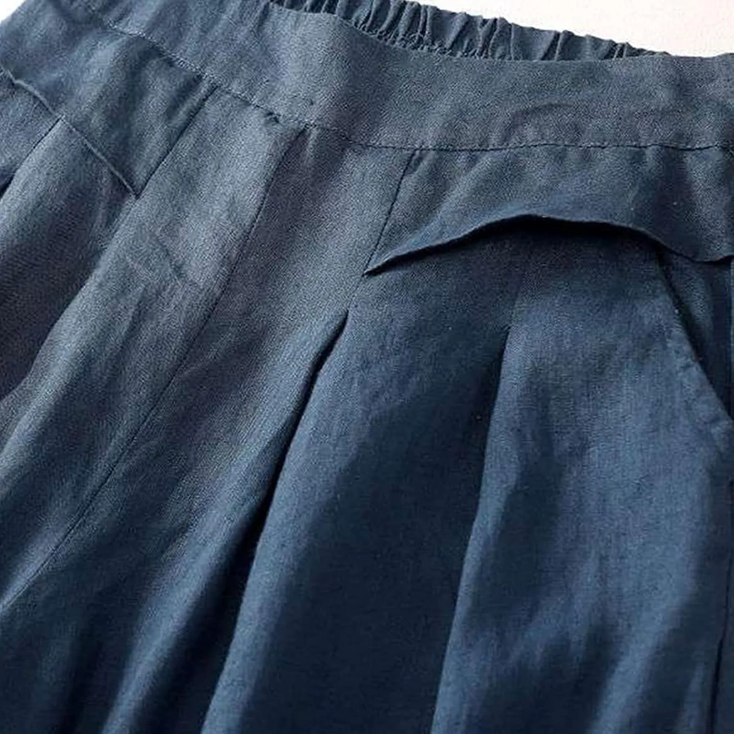 Womens Wide Leg Flare Pants Back Elastic High Waist Cotton Linen Solid Color Pants Summer Workout Capri Trousers with Pockets