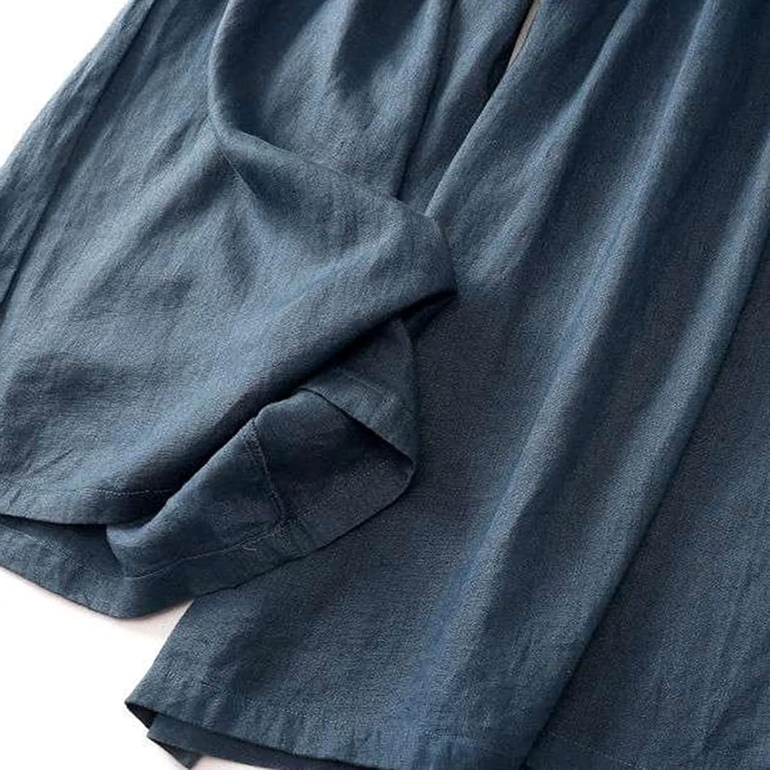 Womens Wide Leg Flare Pants Back Elastic High Waist Cotton Linen Solid Color Pants Summer Workout Capri Trousers with Pockets