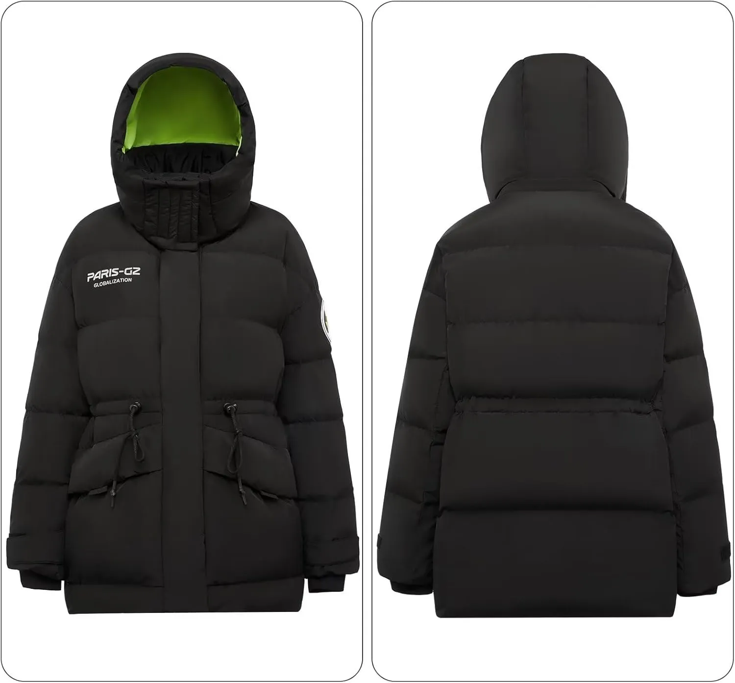 Women's Winter Down Jacket Removable Hood, Waisted Puffer Down Jacket Workwear Thickened Coat.