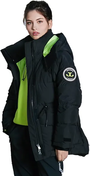 Women's Winter Down Jacket Removable Hood, Waisted Puffer Down Jacket Workwear Thickened Coat.