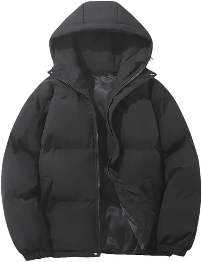 Women's Winter Warm Puffer Jacket High Neck Harajuku Hooded Down Jacket Zipper Cotton-Padded Coat