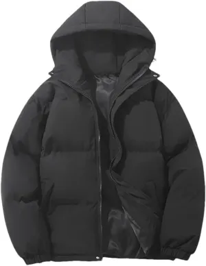 Women's Winter Warm Puffer Jacket High Neck Harajuku Hooded Down Jacket Zipper Cotton-Padded Coat