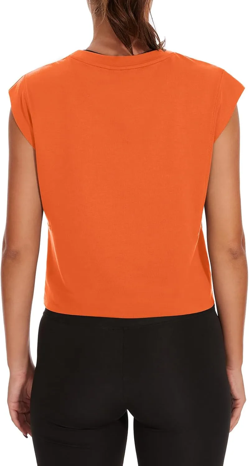 Womens Workout Crop Tank Tops Loose Sleeveless Summer T Shirts Oversize Active Yoga Gym Tee Y2k