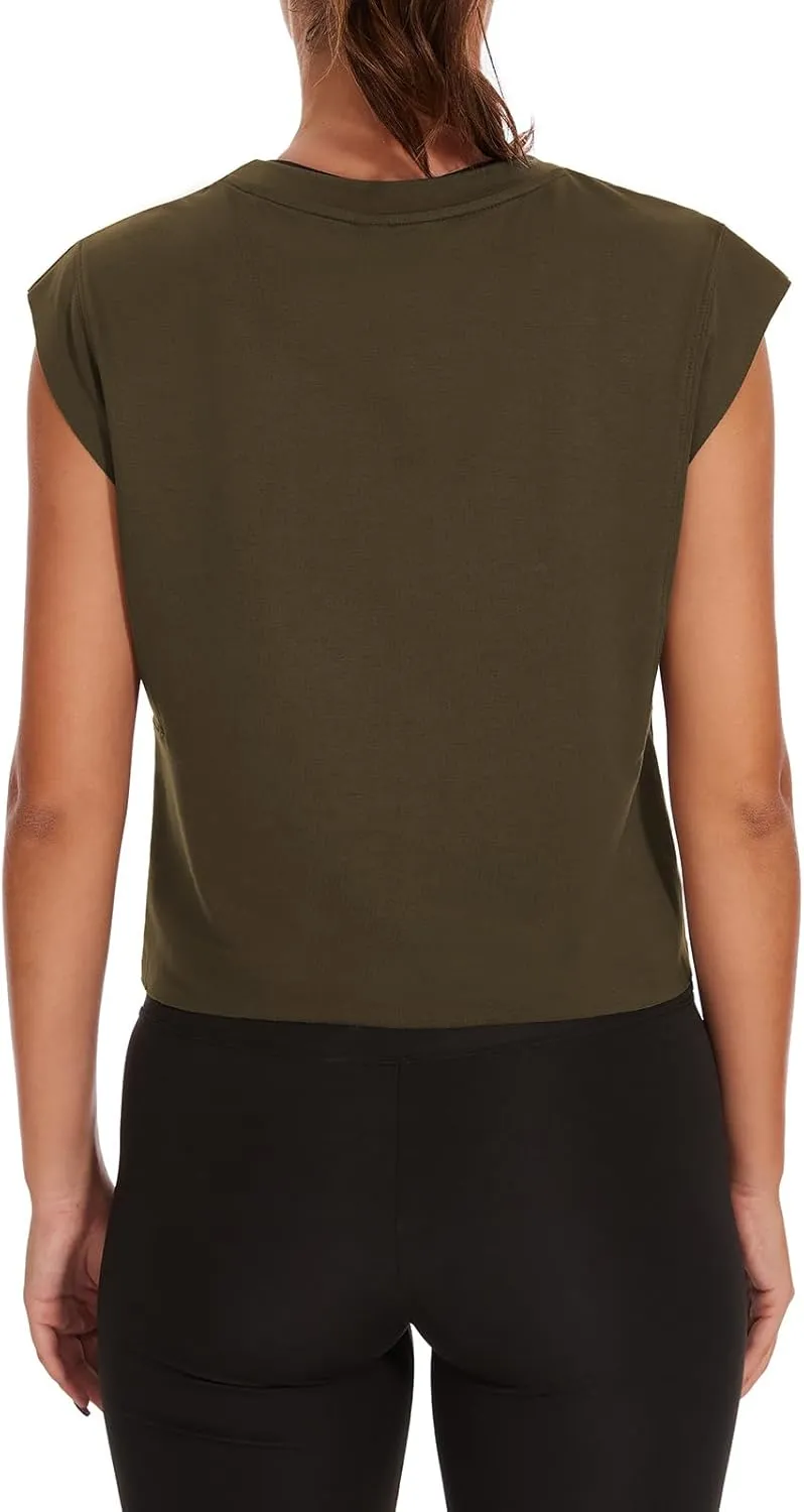 Womens Workout Crop Tank Tops Loose Sleeveless Summer T Shirts Oversize Active Yoga Gym Tee Y2k