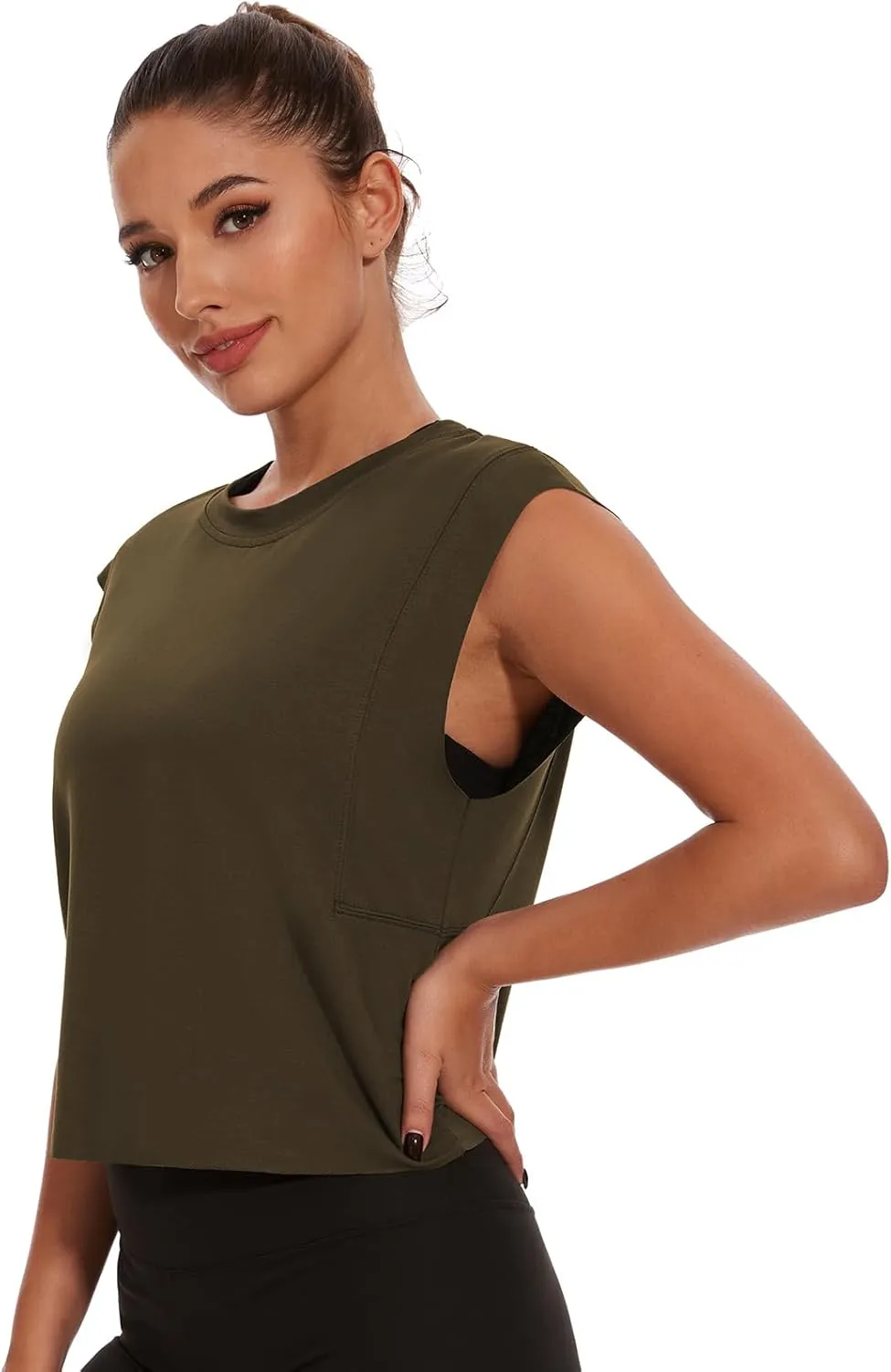 Womens Workout Crop Tank Tops Loose Sleeveless Summer T Shirts Oversize Active Yoga Gym Tee Y2k