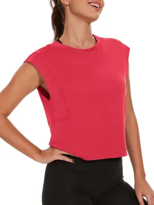 Womens Workout Crop Tank Tops Loose Sleeveless Summer T Shirts Oversize Active Yoga Gym Tee Y2k