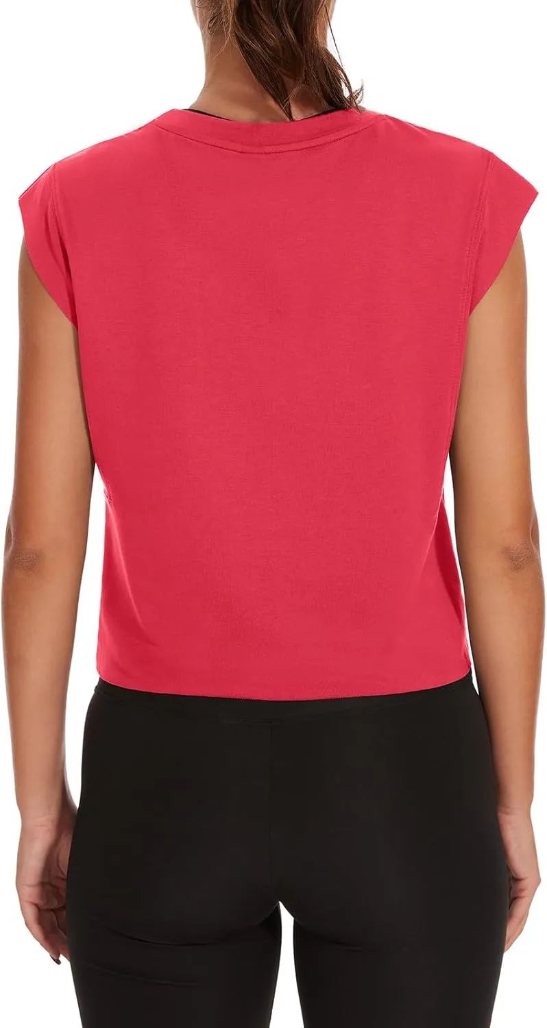 Womens Workout Crop Tank Tops Loose Sleeveless Summer T Shirts Oversize Active Yoga Gym Tee Y2k