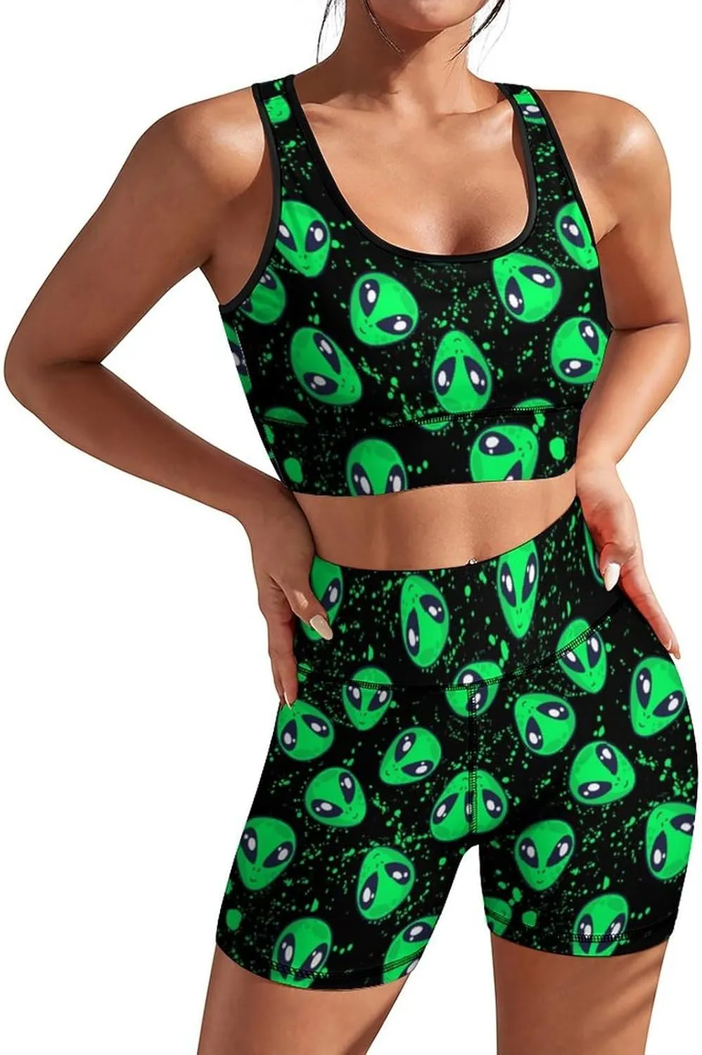 Women's Yoga Outfit, 2 Piece Set Workout Athletic Shorts Leggings And Sports Bra Set Seamless Gym Clothes