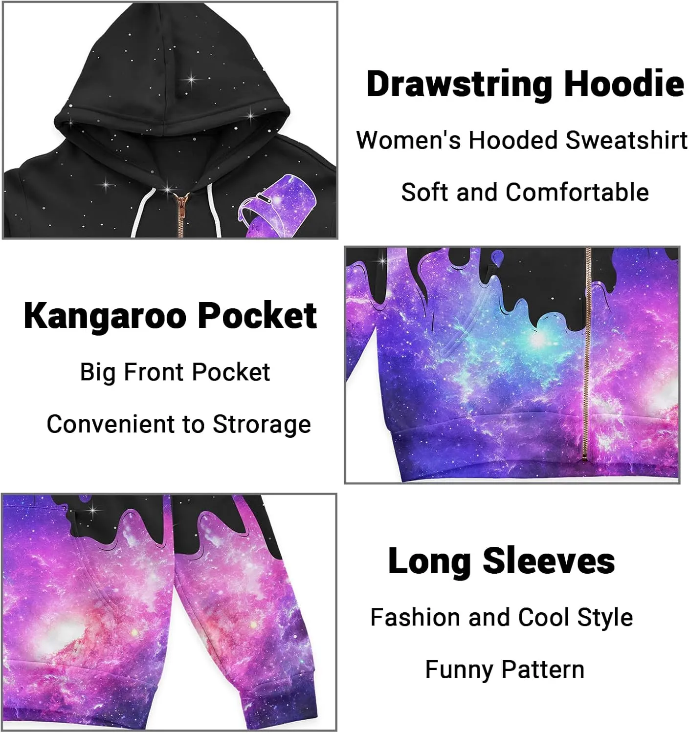 Womens Zip Front Plaid Sweatshirts Print Hoodie Fall Jackets Long Sleeve Casual Drawstring Clothes