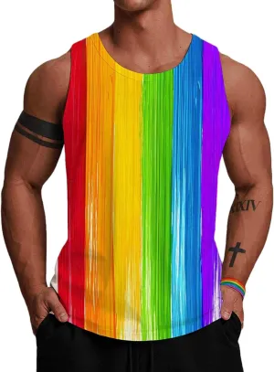 Wuiliy 3D Tank Tops For Men Colorful Sleeveless Print T Shirt Rainbow Beach Gym Vest Tee