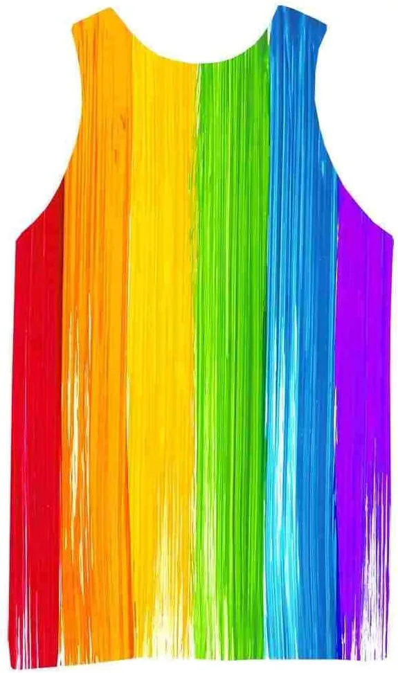Wuiliy 3D Tank Tops For Men Colorful Sleeveless Print T Shirt Rainbow Beach Gym Vest Tee