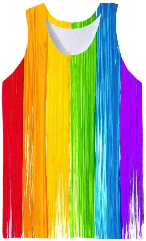 Wuiliy 3D Tank Tops For Men Colorful Sleeveless Print T Shirt Rainbow Beach Gym Vest Tee