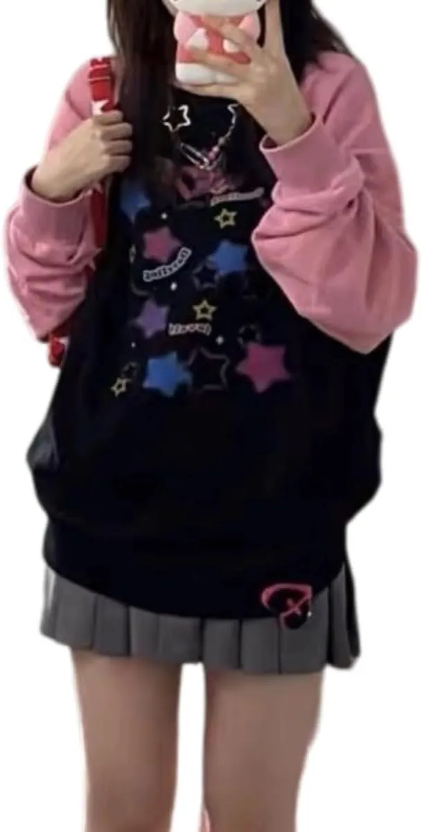 Y2k Hoodie for Teen Girls Cute Oversized Graphic Hoodies Kawaii Sweatshirts Anime Sweater Aesthetic Harajuku Clothes