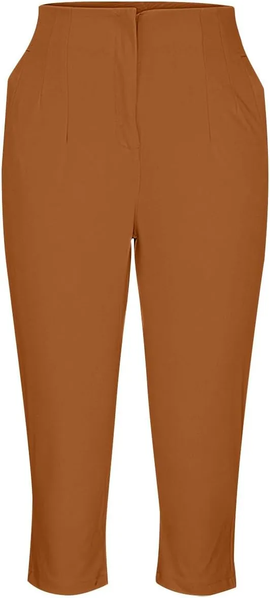 yardsong Business Casual Pants for Women High Waisted Dressy Capris Summer Fashion Office Work Slim Fit Capri Dress Pants