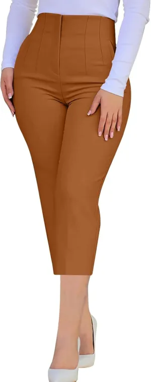 yardsong Business Casual Pants for Women High Waisted Dressy Capris Summer Fashion Office Work Slim Fit Capri Dress Pants