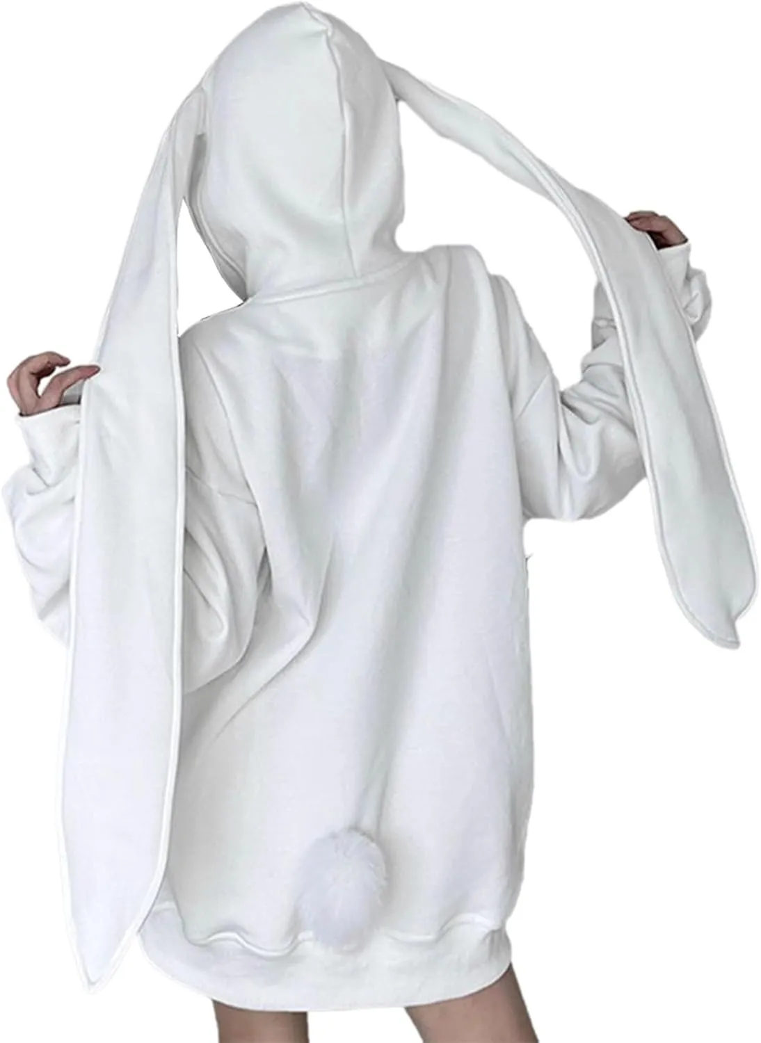 YEMOCILE Womens Kawaii Bunny Ear Oversized Hoodie Zip Up Long Sleeve Rabbit Hooded Sweatshirt