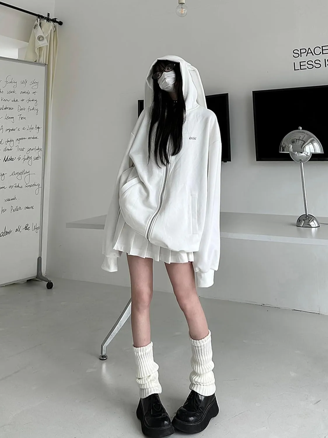 YEMOCILE Womens Kawaii Bunny Ear Oversized Hoodie Zip Up Long Sleeve Rabbit Hooded Sweatshirt