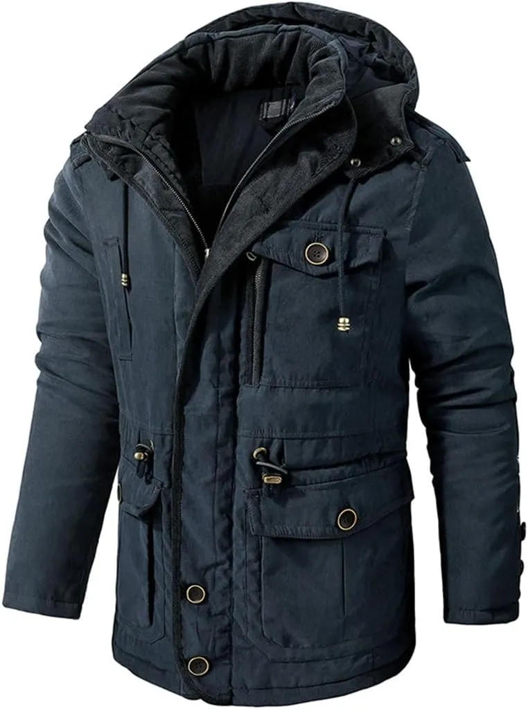 Yeuyyben Men's Thicken Parkas Warm Winter Jacket Cashmere Fleece Coats Outdoor Cotton-Padded Male Windbreaker Hooded Outwear