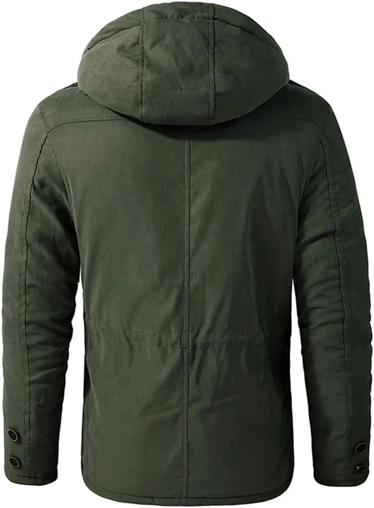 Yeuyyben Men's Thicken Parkas Warm Winter Jacket Cashmere Fleece Coats Outdoor Cotton-Padded Male Windbreaker Hooded Outwear