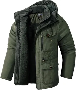 Yeuyyben Men's Thicken Parkas Warm Winter Jacket Cashmere Fleece Coats Outdoor Cotton-Padded Male Windbreaker Hooded Outwear